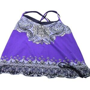Athleta Paisley Strappy Swim Bra Purple Criss Cross Tankini Top Activewear Sz M
